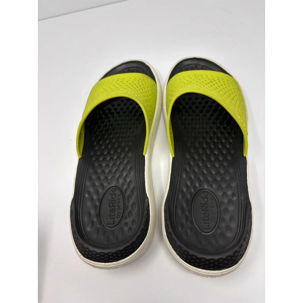 CROCS LiteRide Slide Sandals Size M5 W7 Gray Yellow Comfort Water Shoes